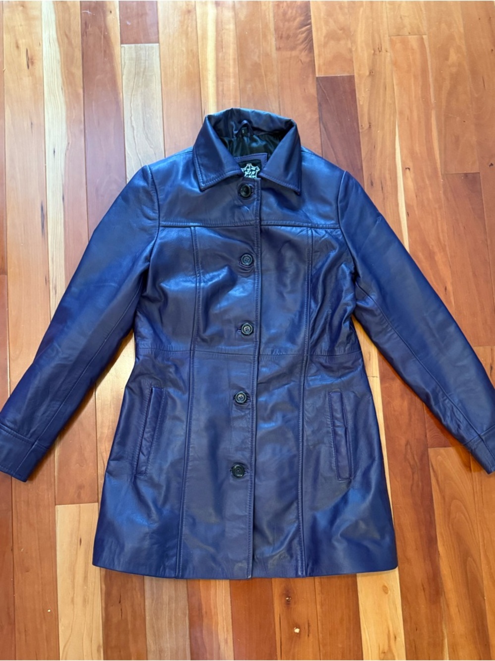 Purple Leather Button-Front Women's Coat - Picture 3 of 7